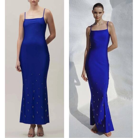 BAOBAB Cale Bead Embellished Cassiopea Blue Maxi Dress Size XS